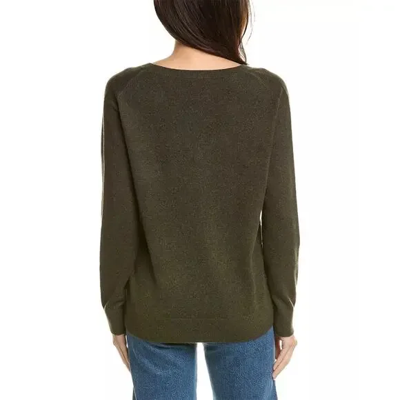 Vince Weekend Cashmere V-neck Dark Pine Pullover Sweater Long Sleeve XXS NWT